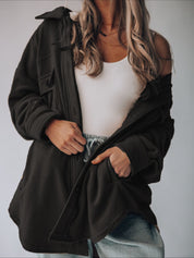 Women's Retro Button Down Plush Baggy Shirt Jacket