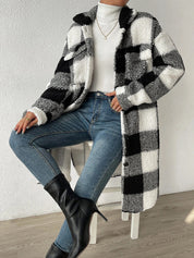 Women's Casual Lapel Plaid Outwear Warm Jacket