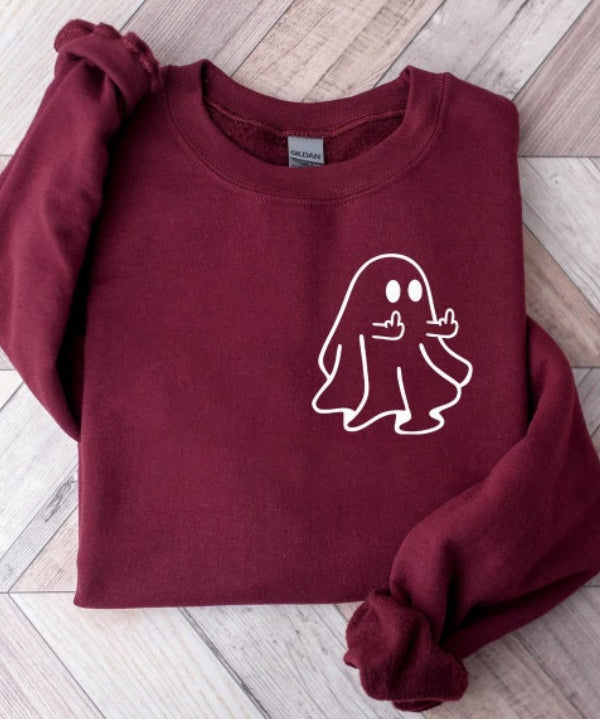 Sudadera de Temporada Espeluznante con Fantasma Chic y Dedo Medio