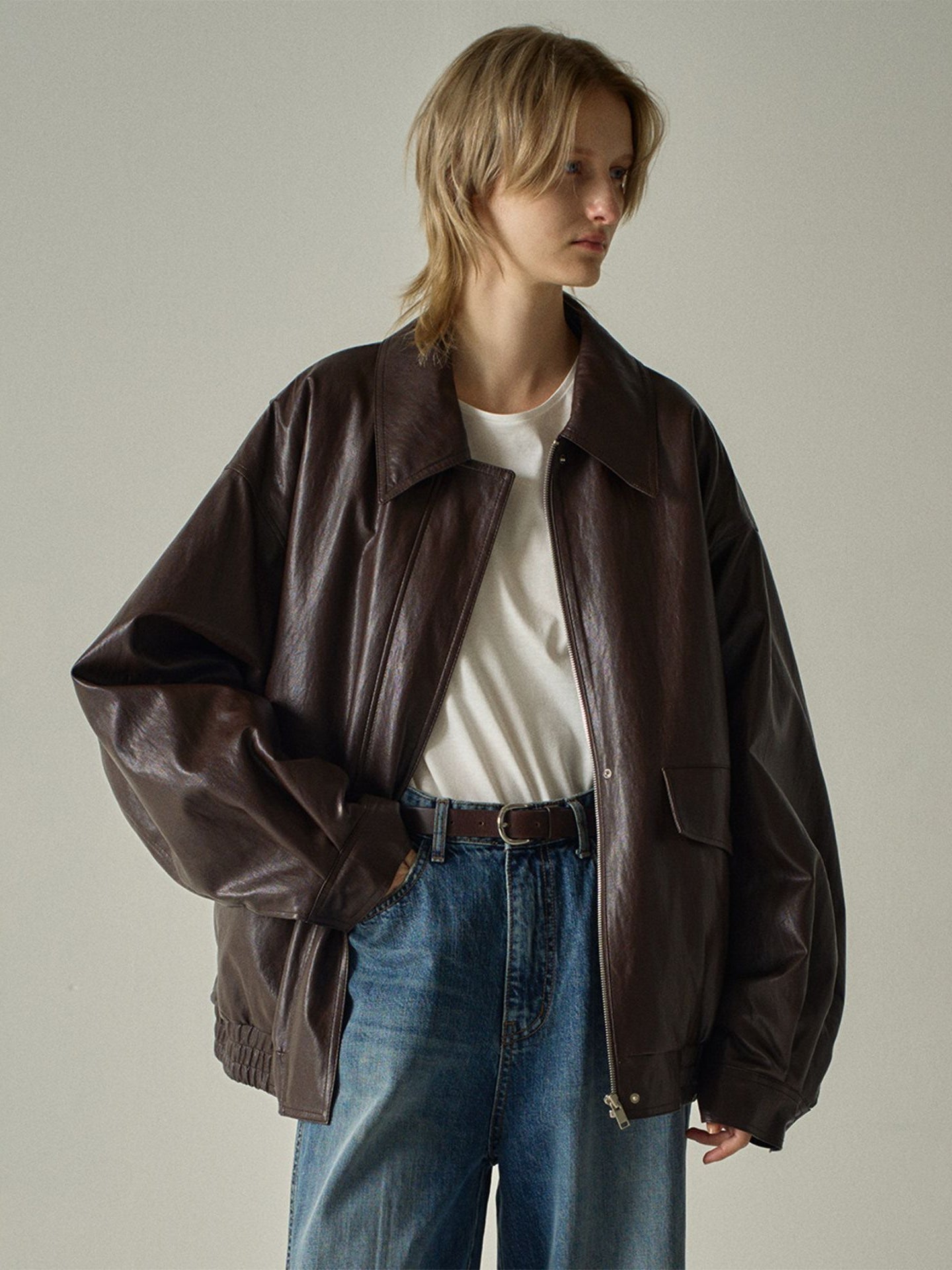 Women's Oversized Zip Up Streetwear Faux Leather Jacket