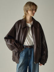 Women's Oversized Zip Up Streetwear Faux Leather Jacket