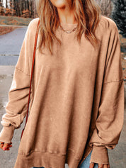 Women's Classic Solid Side Slit Crewneck Sweatshirt
