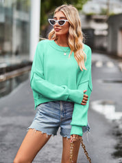 Women's Slouchy Solid Crewneck Cashmere Baggy Sweater