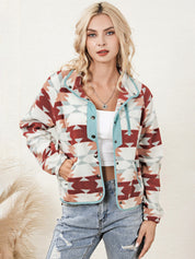 Women's Western Cowgirl Aztec Pattern Fleece Buttoned Jacket