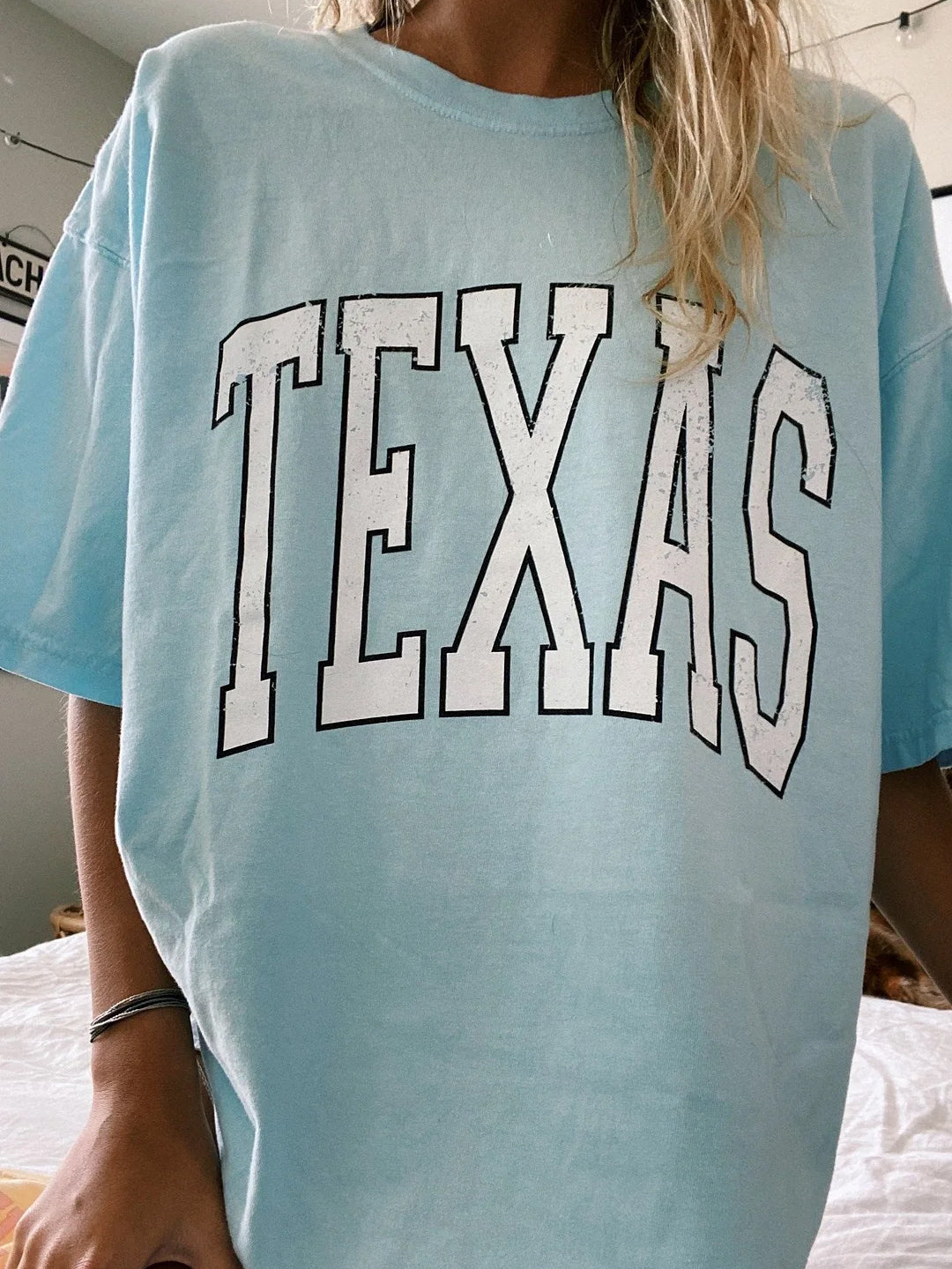 Preppy Sky Blue Texas Round Neck T-Shirt