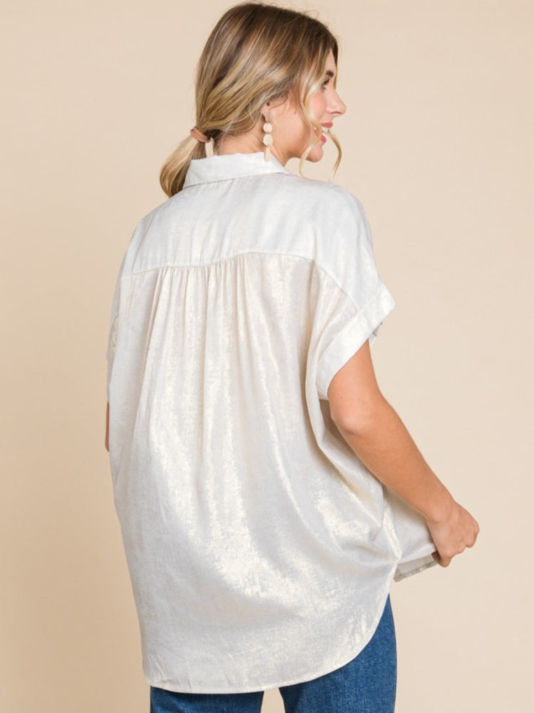 Women's Loose Sparkling Button Down Shirt