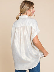 Women's Loose Sparkling Button Down Shirt