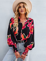 Women's Puff Sleeve Tie Dry  Button-Up Blouse