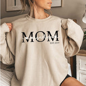 Custom Mom Est Year Sweatshirt with Kids Name Personalized Mother's Day Tee