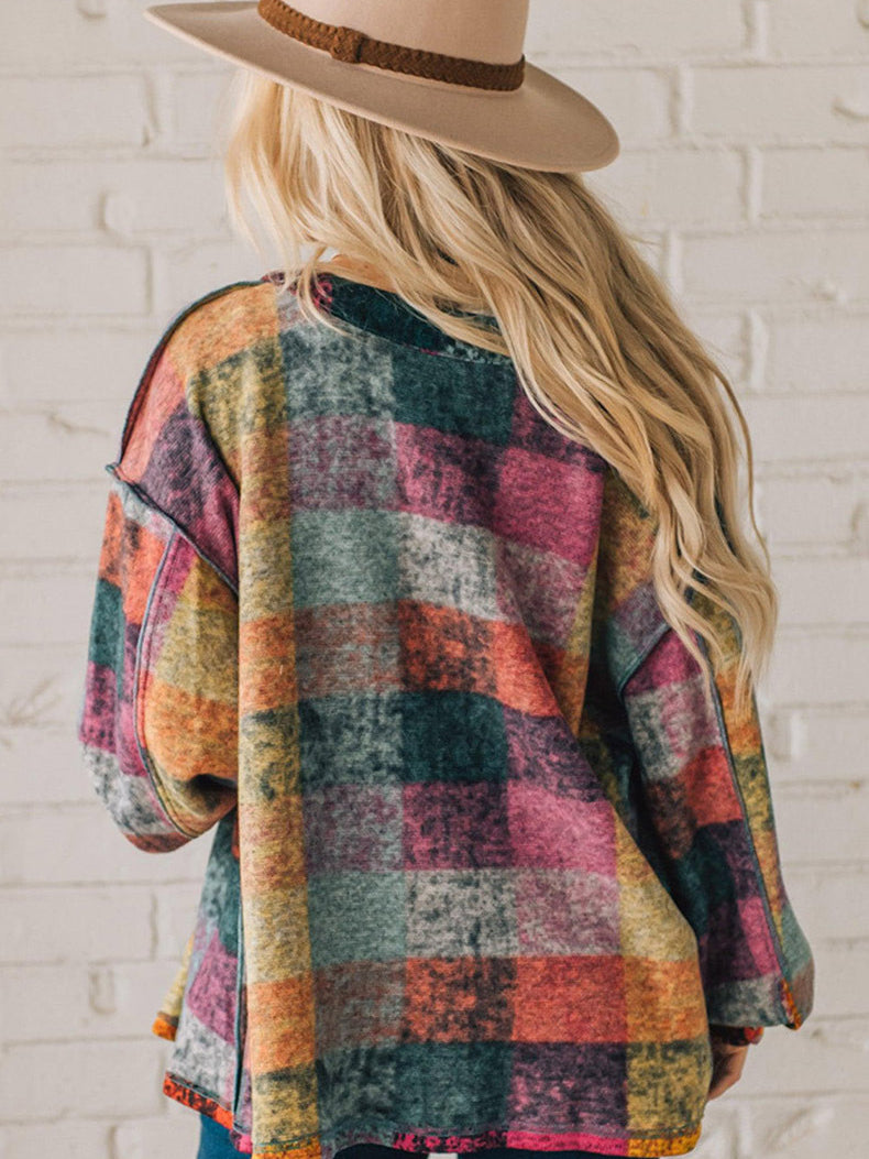 Western Cowgirl Checkered Textured Casual Minimalist Shirt Jacket