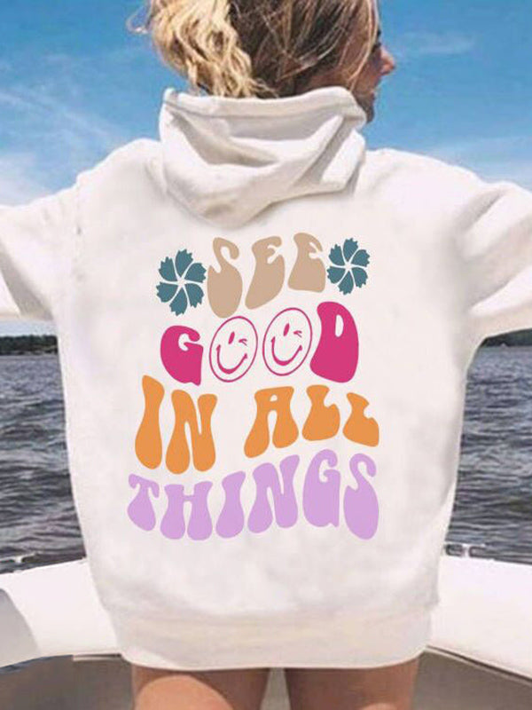 See Good In All Things Smilely Face Printed Hoodie