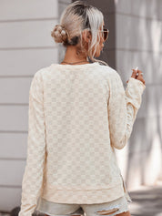 Women's Checkered Textured Crewneck Knit Pullover