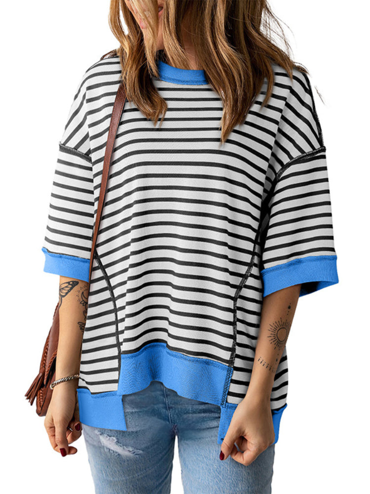 Women's Casual Crewneck Stripe Pullover Shirt