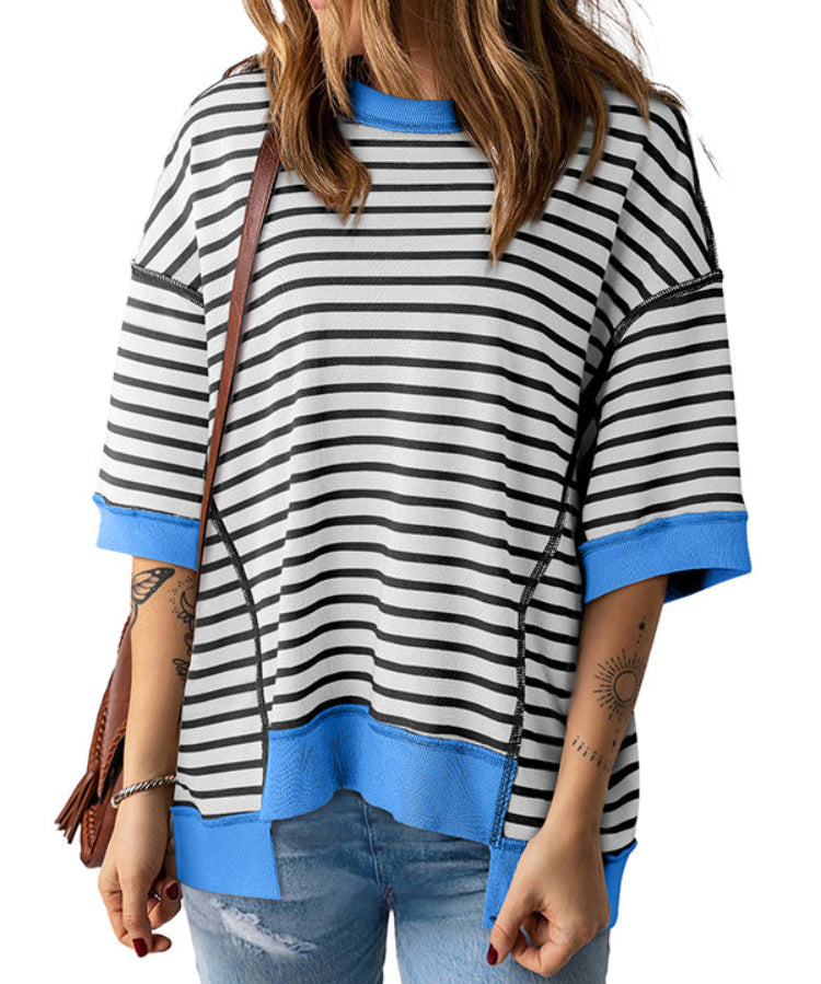 Women's Casual Crewneck Stripe Pullover Shirt