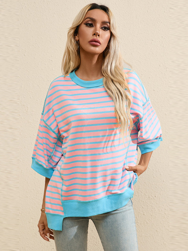 Women's Casual Crewneck Stripe Pullover Shirt