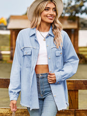 Women's Vintage Raw Hem Button-Up Denim Shacket