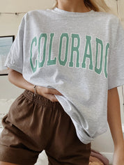 Dam T-shirt med tryck och oversized passform, Colorado, rund hals