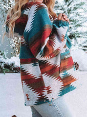 Western Multi-Color Aztec Quarter Zipped Split Neck Hoodie