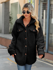 Women's Solid Color Lapel Button Up Thicken Jacket