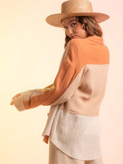 Chic Long Sleeve Color Blocked Button Down Shirt