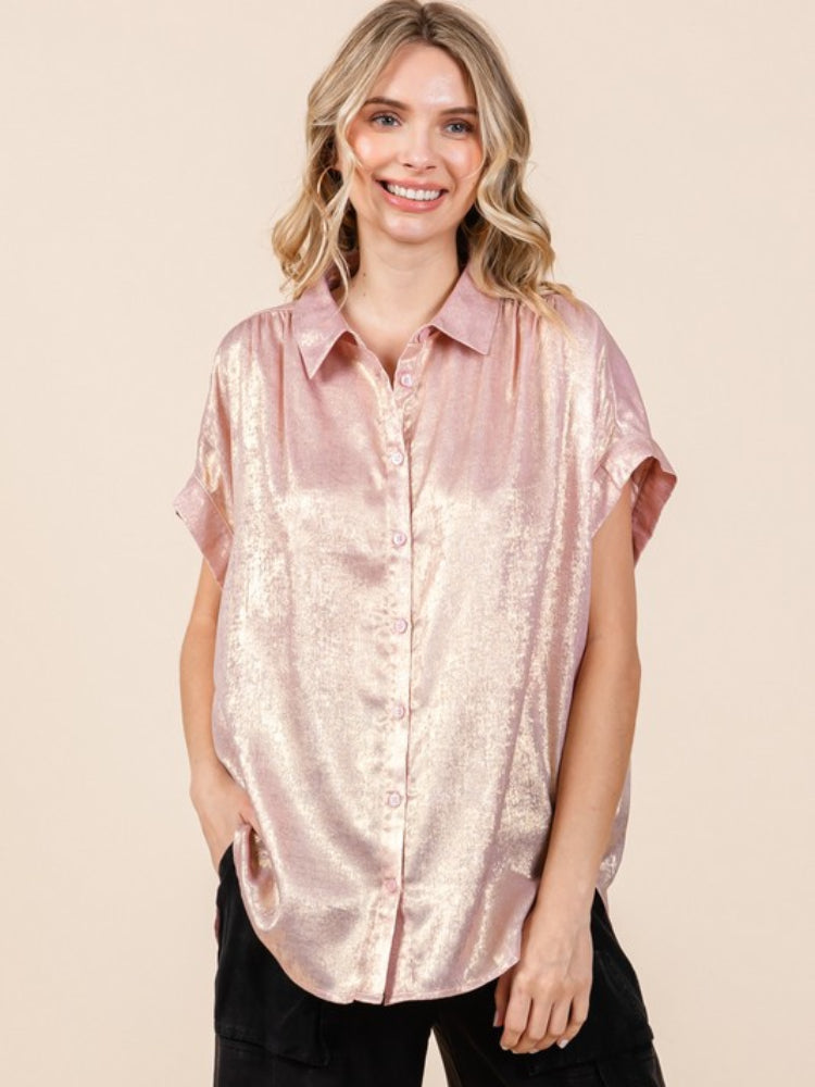 Women's Loose Sparkling Button Down Shirt