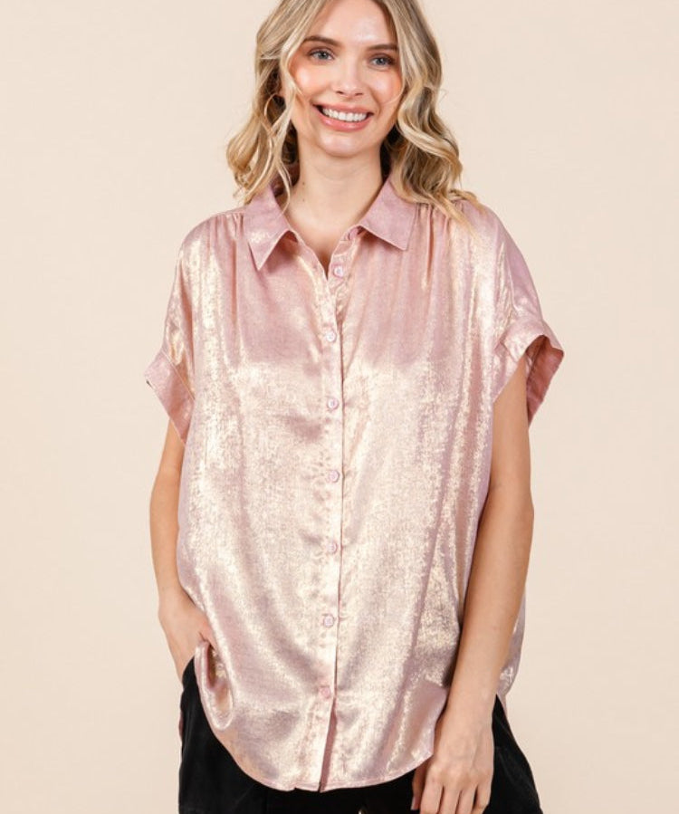 Women's Loose Sparkling Button Down Shirt