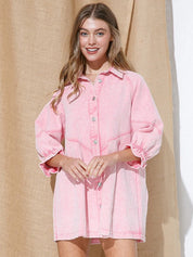 Women's Western Distressed Washed Denim Shirt Dress