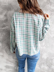 Multicolor Plaid Patchwork High Low Cropped Shirt