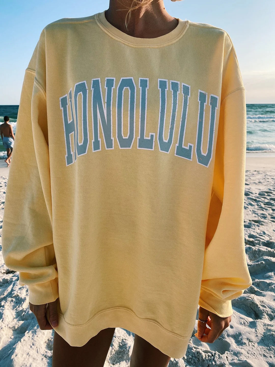 Preppy Yellow Honolulu Crewneck Sweatshirt