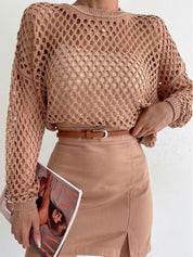 Women's Crochet Knit Hollow Out Cropped Sweater