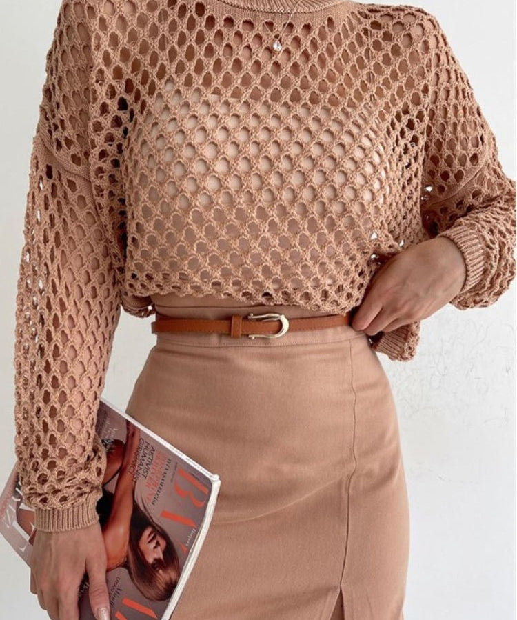 Women's Crochet Knit Hollow Out Cropped Sweater