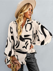 Women's Puff Sleeve Tie Dry  Button-Up Blouse