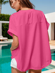 Women's Pinky Bow Mania French Terry Patched Short Sleeve Top
