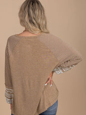 Light French Beige Floral Striped Patchwork Sweatshirt