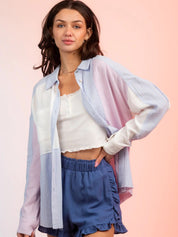 Chic Long Sleeve Color Blocked Button Down Shirt
