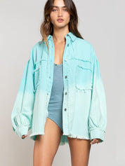 Distressed Frayed Detail Tie-Dye Button-Up Shacket