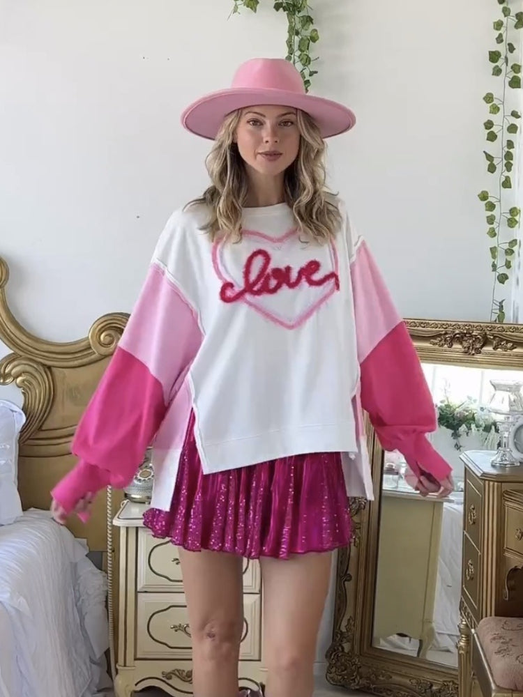 Women's Sweet Tencel Love Color-blocked Sleeve Sweatshirt
