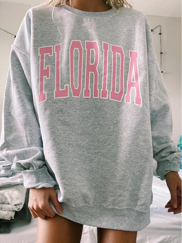 Ladies Florida Printed Long Sleeve Crewneck Sweatshirt