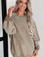 Women's Solid Knit Baggy Crewneck Sweatshirt