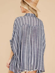 Linen Striped Short Sleeve Button-Up Shirt