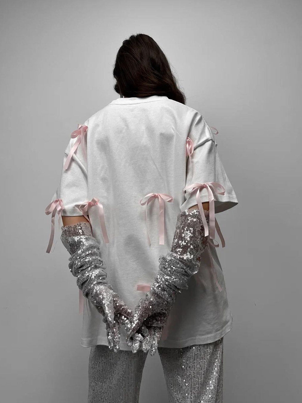 Women's Chic Ribbon Short Sleeve Baggy Shirt