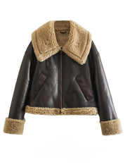 Women's Brown Zip Up Lambswool Jacket Coat