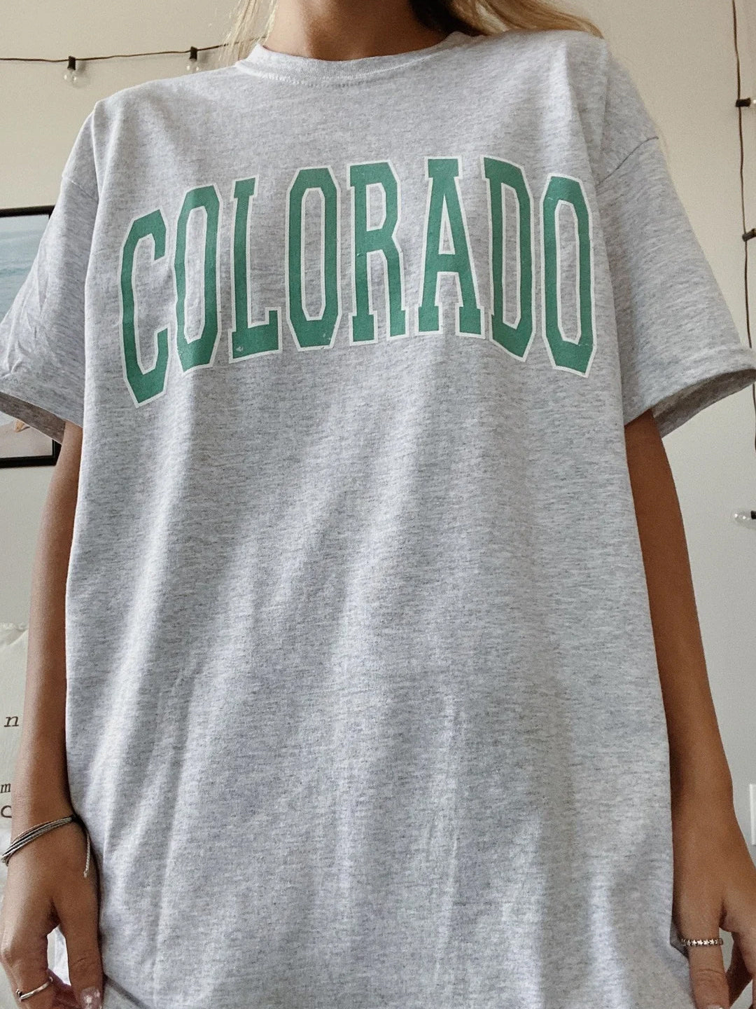 Dam T-shirt med tryck och oversized passform, Colorado, rund hals