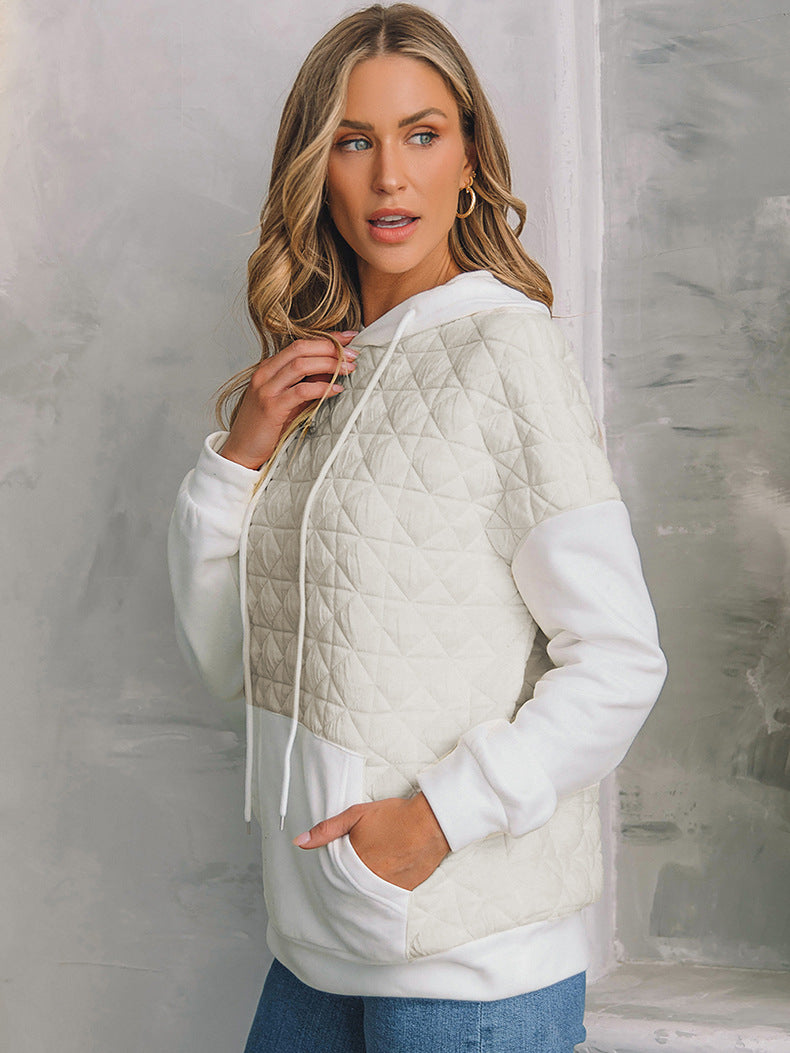 Retro Quilted Texture Drawstring Pullover Hoodie