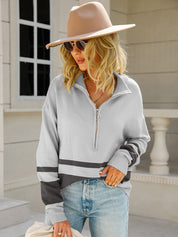 Retro Two-Tone Long Sleeve 1/2 Zip-Up Knit Pullover