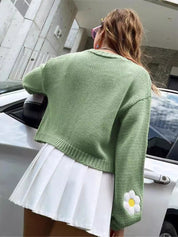 Women's Floral Open Cardigan Cropped Sweater