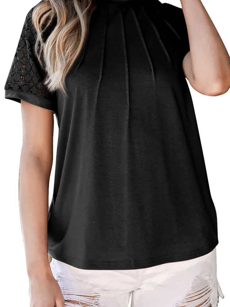 Women's Crewneck Patchwork Lace Top Shirt