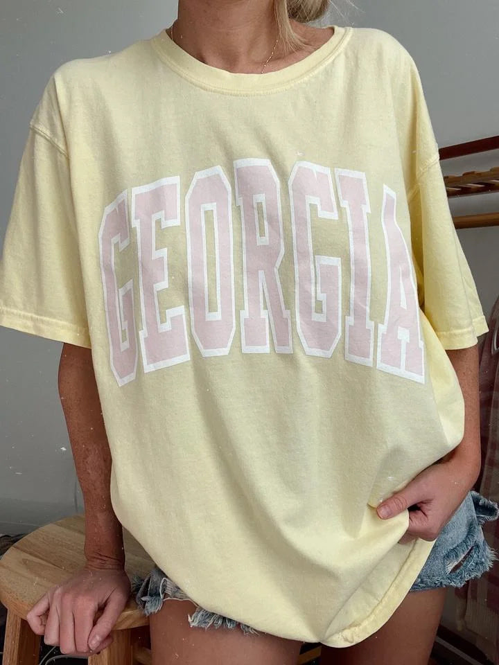 Preppy Yellow Georgia Round Neck T-Shirt