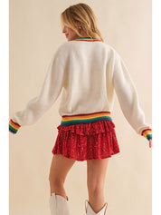Women's Colorful Sequin Patch Merry And Bright Knit Sweater