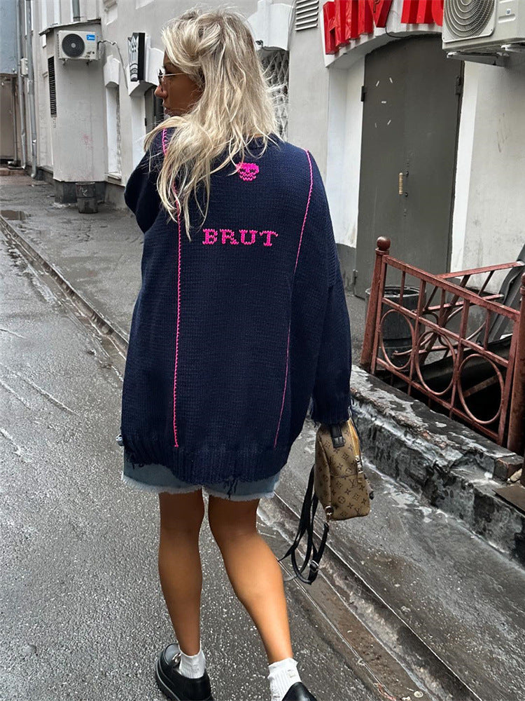 Women's Distressed Brut Prosecco Baggy Sweater